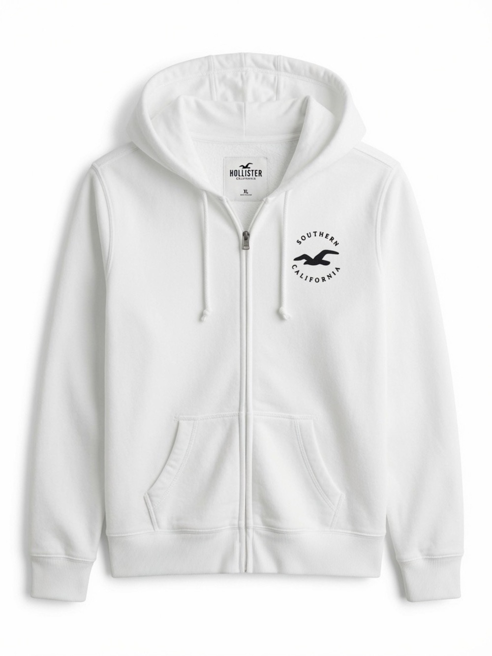 White Hollister Hoodie Jacket, Size Xl Southern California